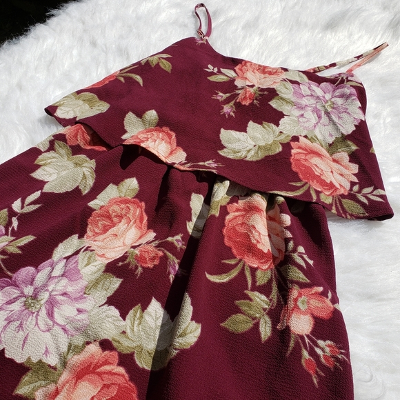 Burgundy Rose Print Dress - Picture 2 of 6